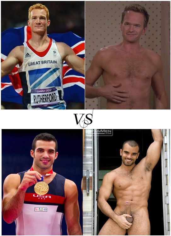 Olympian Greg Rutherford and his look-a-like Neil Patrick Harris versus Olympian Danell Leyva and his twin Damien Crosse.